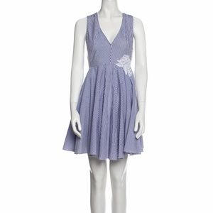 Sandro Blue and White Striped V-Neck Mini Dress